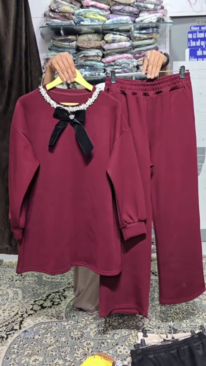 Elegant Pearl Bow Lounge Co-Ord Set for Women