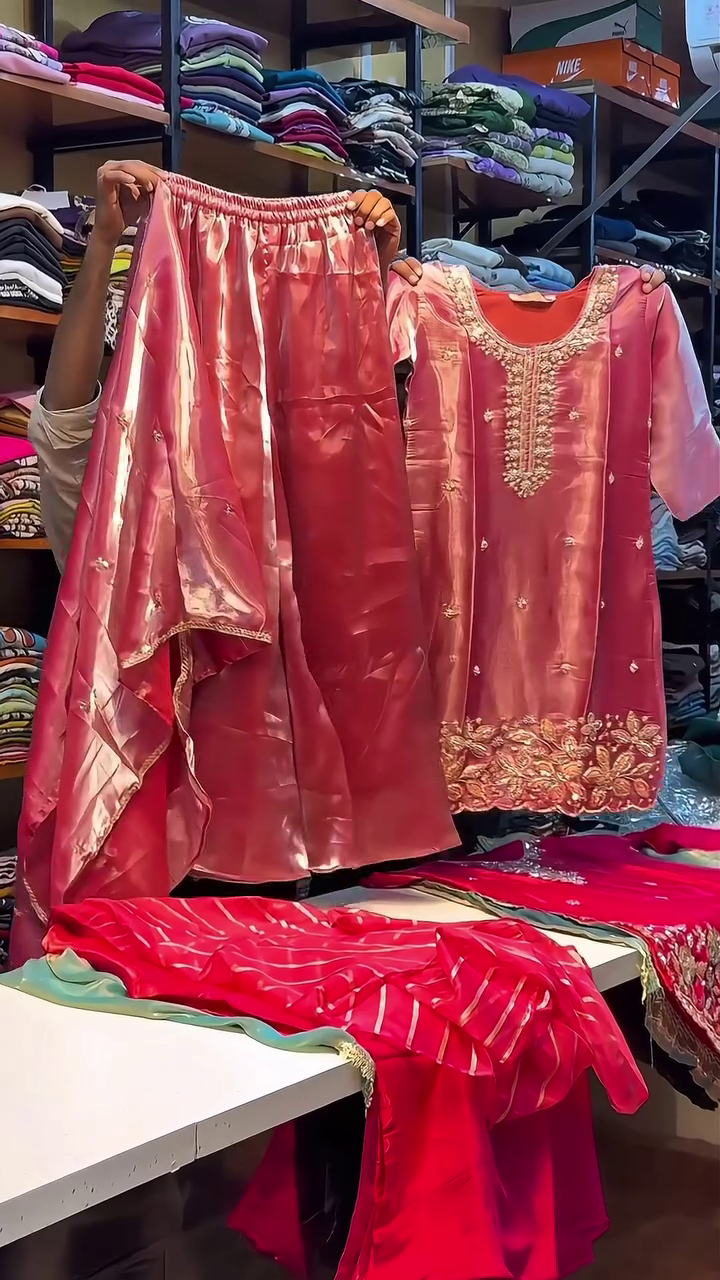 Festive Embroidered Kurti Palazzo Set with Dupatta