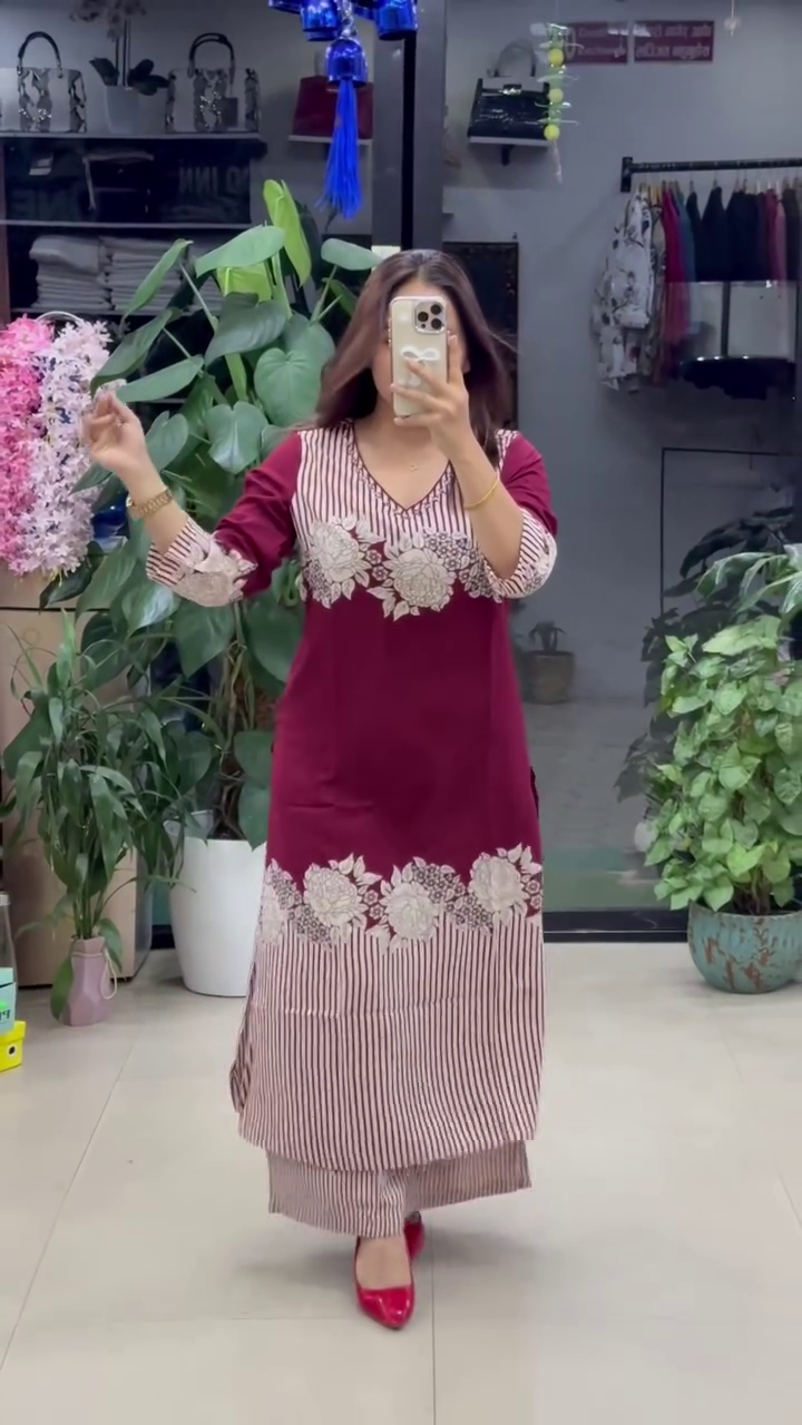 Floral Printed A-Line Kurti Palazzo Set