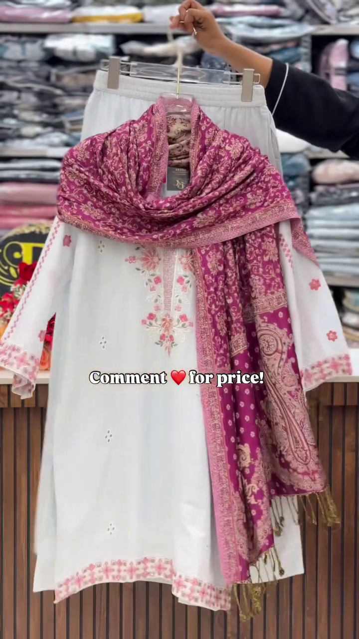 Elegant White Embroidered Kurti Set with Printed Dupatta – Festive Wear