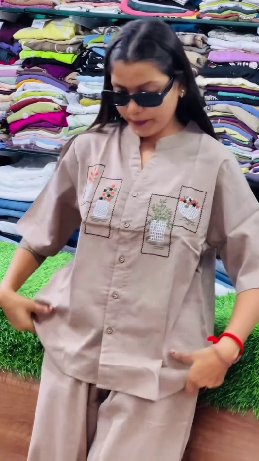 Korean Style Embroidered Co-Ord Set for Women