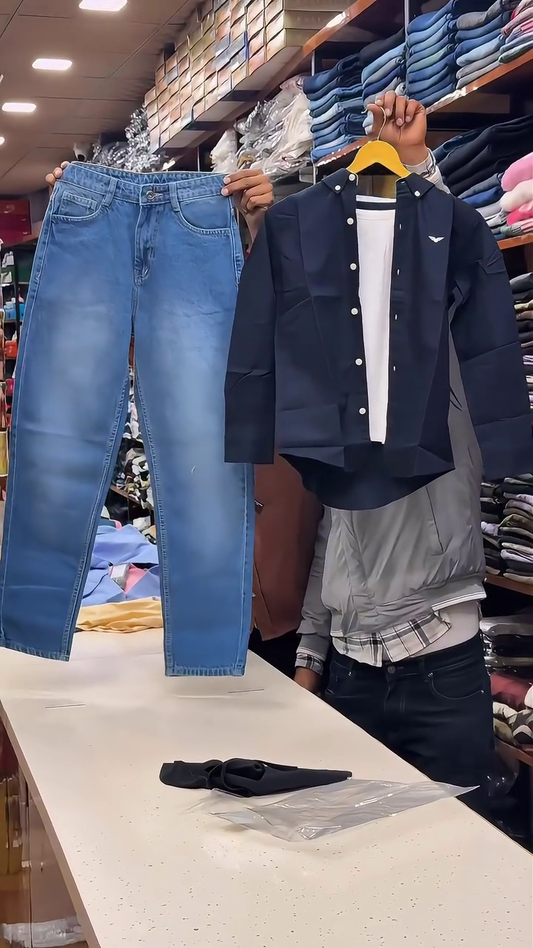 Trendy 3-Piece Shirt, Inner & Wide-Leg Jeans Set for Women