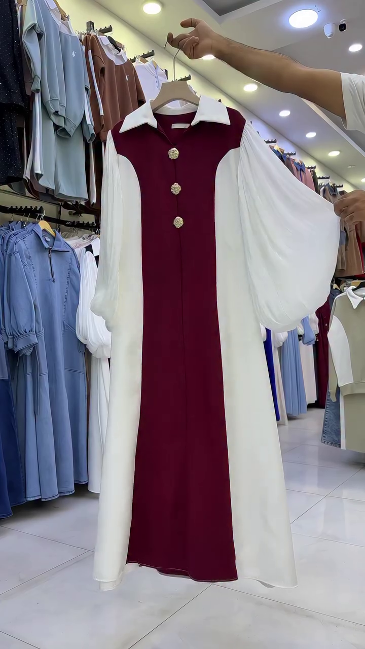 Elegant Contrast Panel Maxi Shirt Dress with Statement Buttons