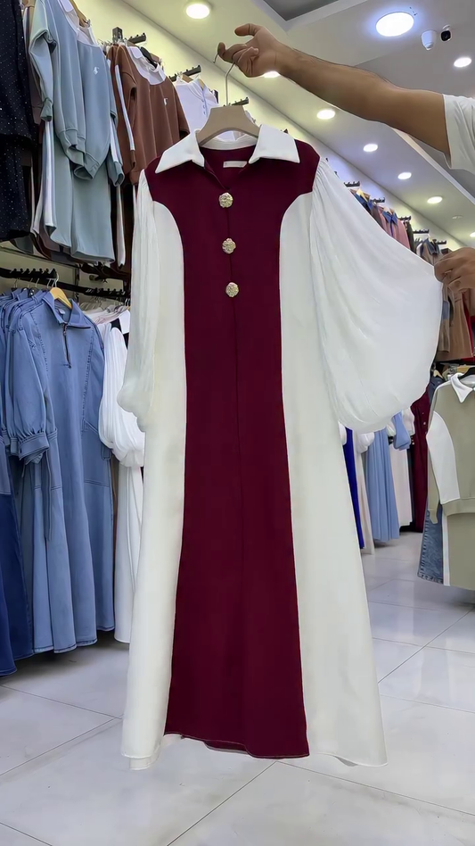 Elegant Contrast Panel Maxi Shirt Dress with Statement Buttons