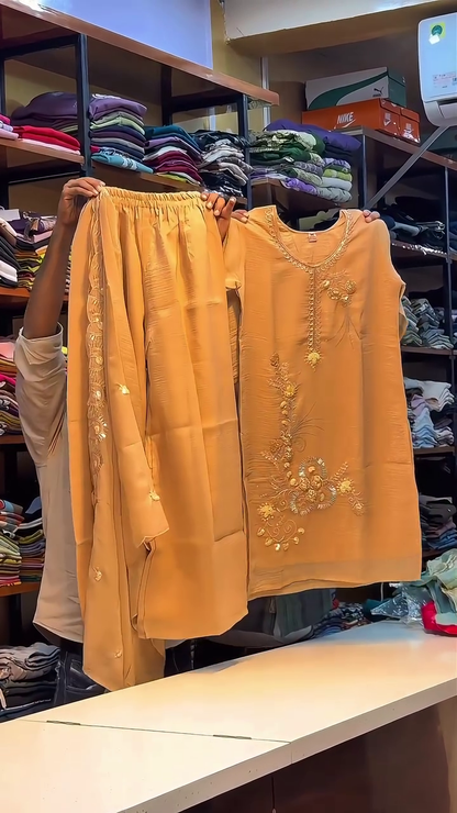 Festive Embroidered Kurti Palazzo Set with Dupatta