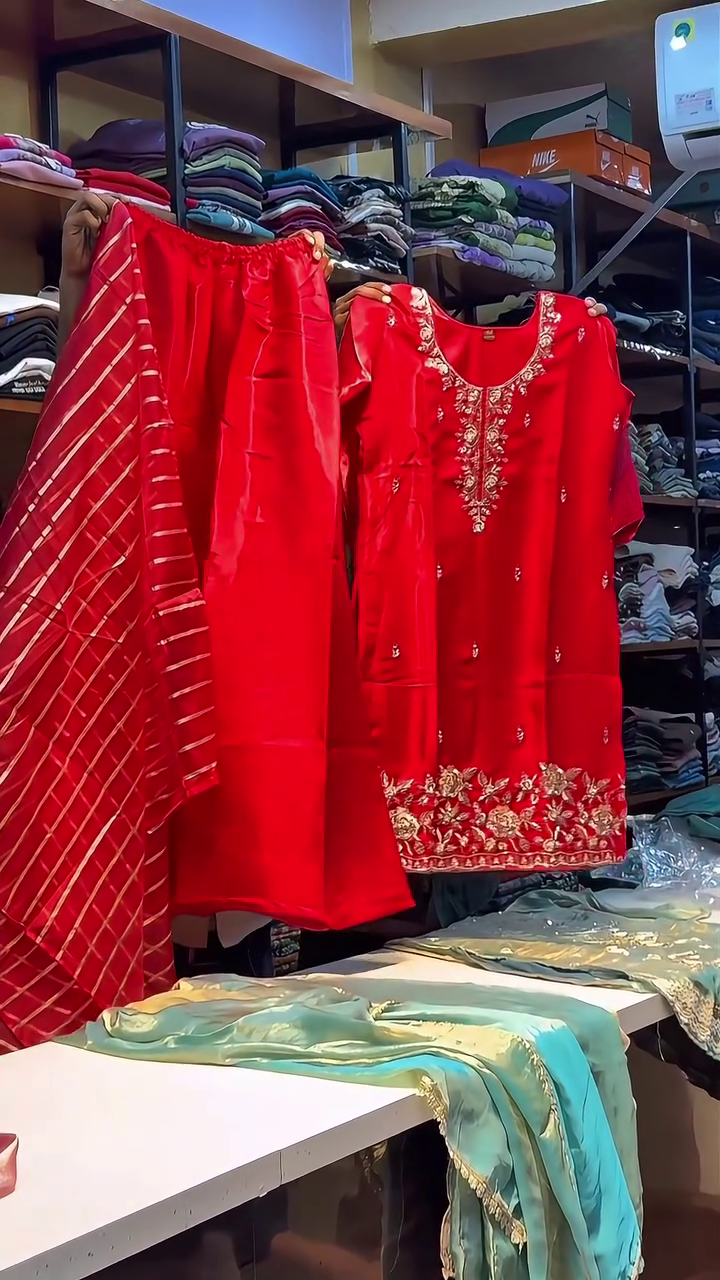 Festive Embroidered Kurti Palazzo Set with Dupatta