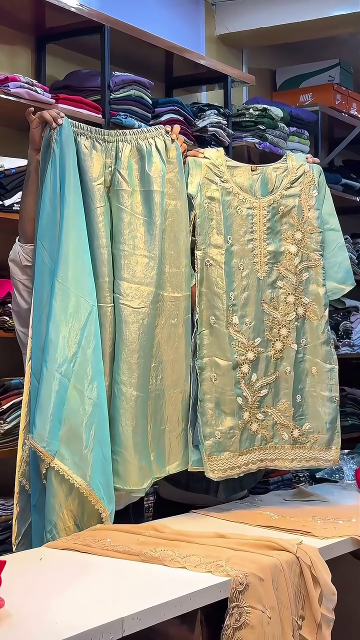 Festive Embroidered Kurti Palazzo Set with Dupatta