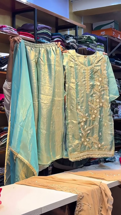 Festive Embroidered Kurti Palazzo Set with Dupatta