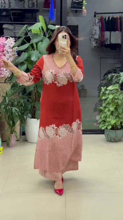 Floral Printed A-Line Kurti Palazzo Set