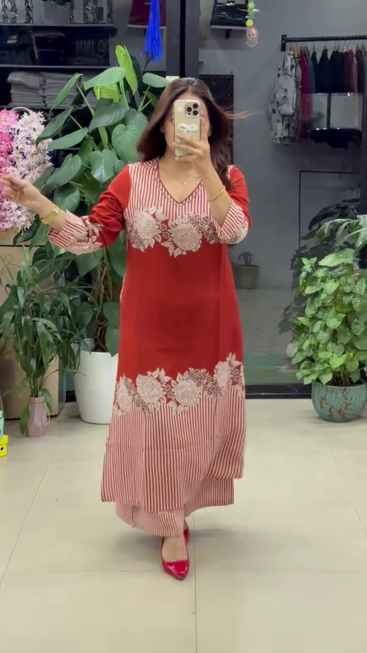 Floral Printed A-Line Kurti Palazzo Set