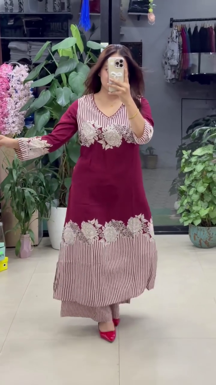 Floral Printed A-Line Kurti Palazzo Set