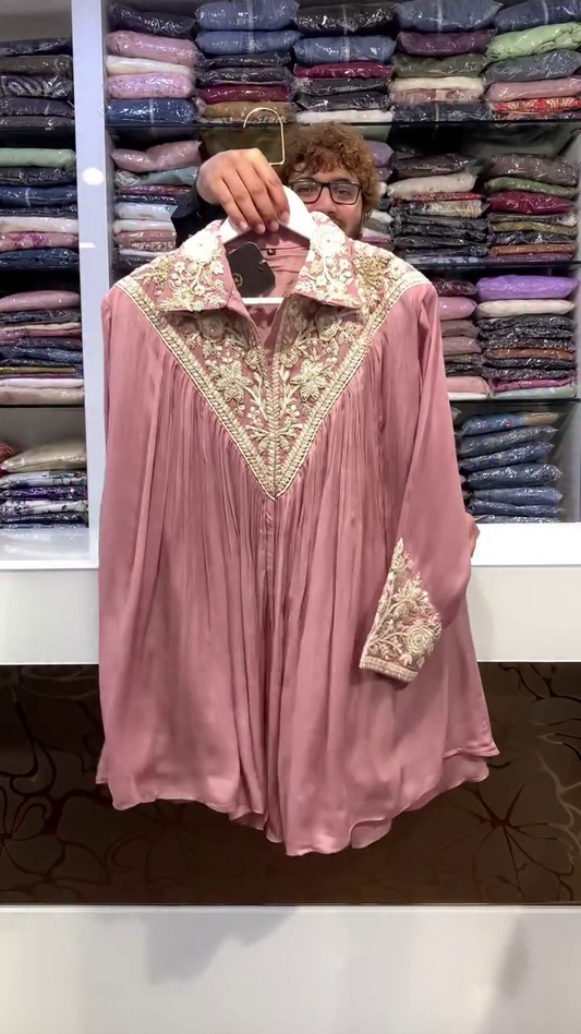 Royal Embroidered Pleated Silk Kurti