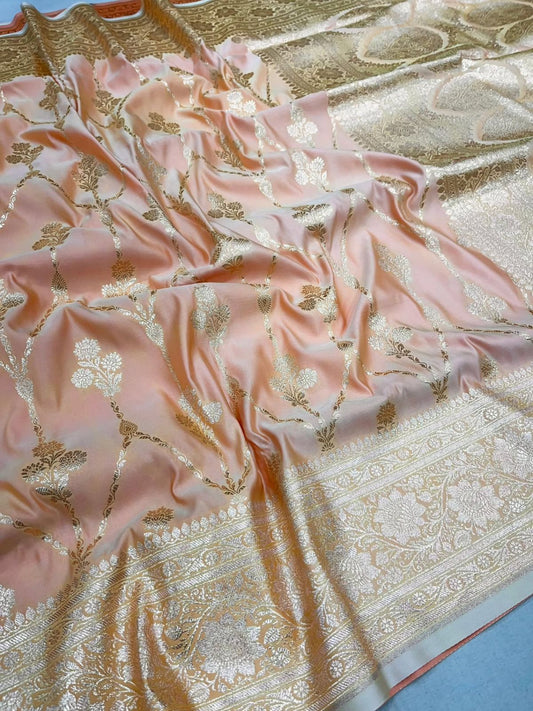 Banarasi Gota Work Katan Silk Saree, 6.3 M (With Blouse Piece)