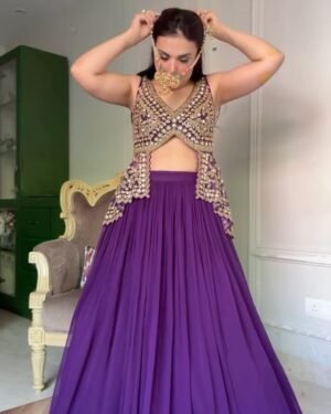 Stylish Purple Georgette Lehenga with Sequins & Thread Work