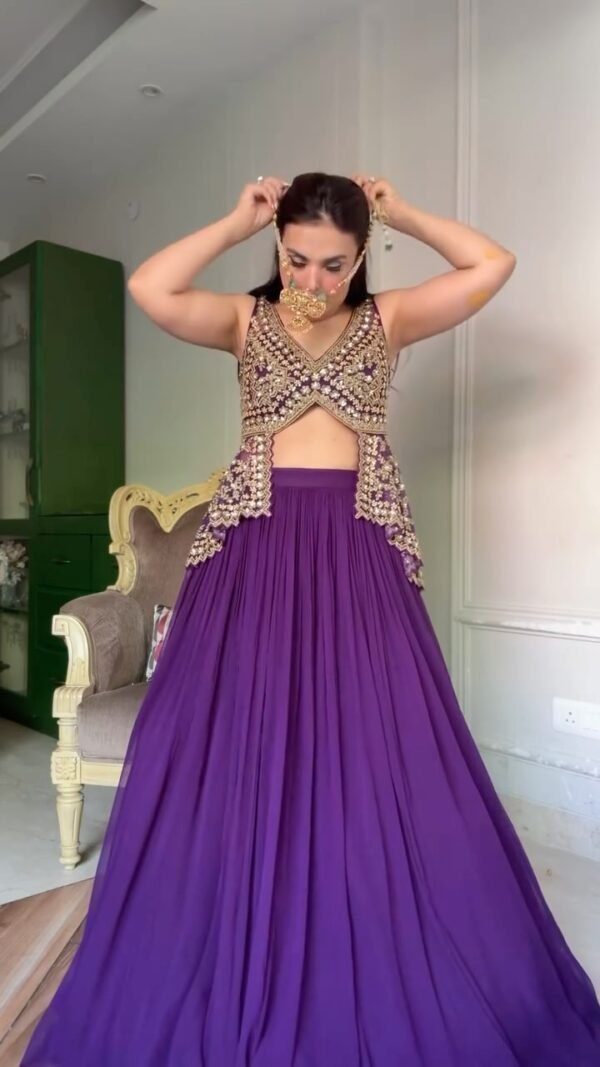 Stylish Purple Georgette Lehenga with Sequins & Thread Work