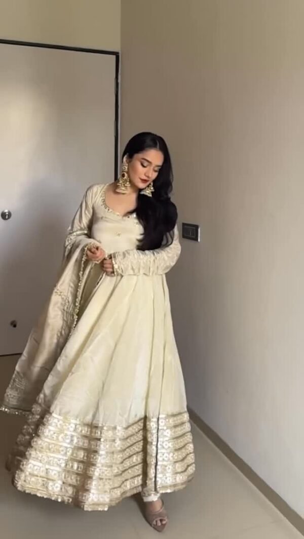 Elegant Tissue Organza Silk Anarkali | Fully Stitched Flared Gown