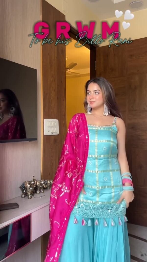 Prettiest Bandhani Crepe Silk Sharara Set | Fully Stitched Combo
